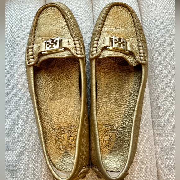Tory Burch Shoes - TORY BURCH Kendrick gold metallic leather slip ons